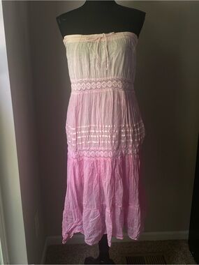 Vintage WANT! Medium Whimsy Fairycore tube strapless pink ombré tiered dress